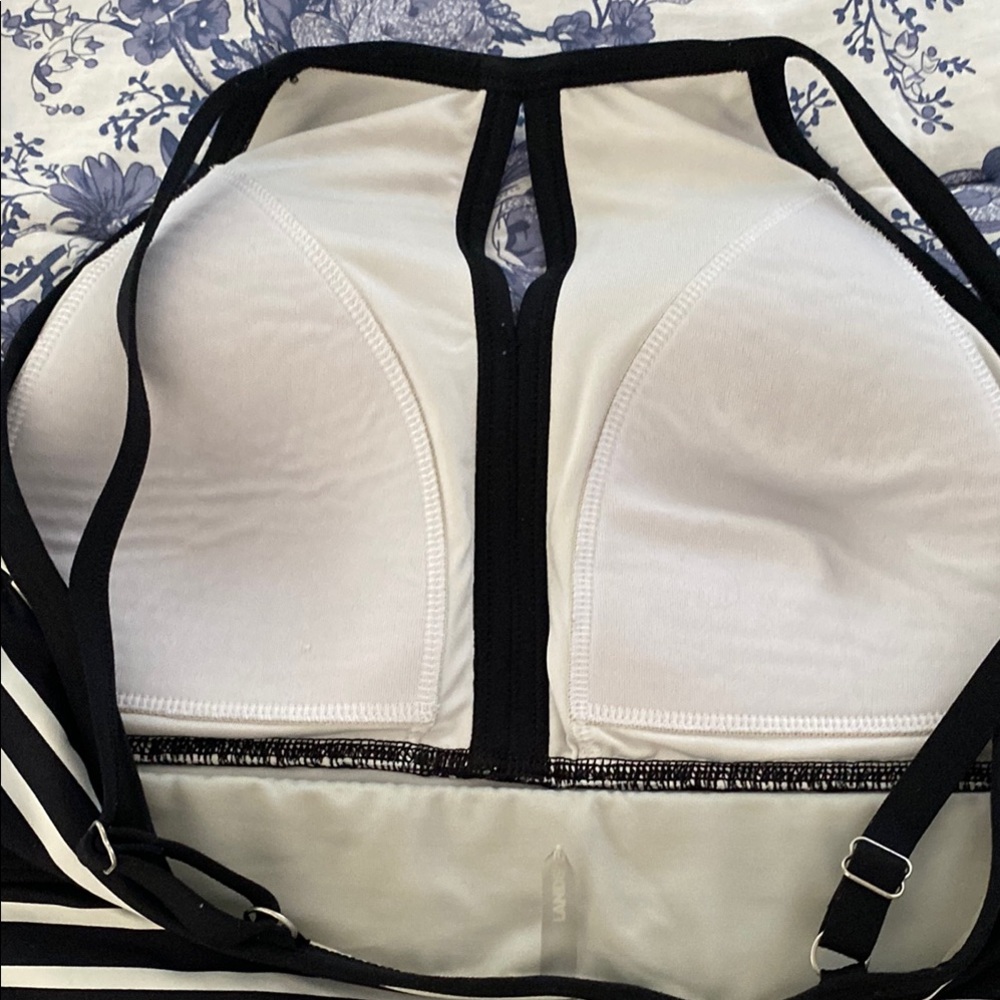 Black and White Swim Striped Halter Tankini Top - Picture 3 of 4